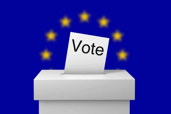 Caixa de voto eleitoral da União Europeia e documento de votação. Renderin 3D — Fotografia de Stock