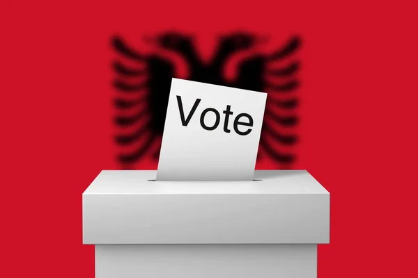Albanië stembus en stembriefje. 3D-weergave — Stockfoto