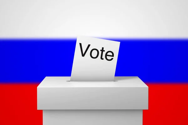 Rosyjska urna wyborcza i papier do głosowania. Renderowanie 3D — Zdjęcie stockowe