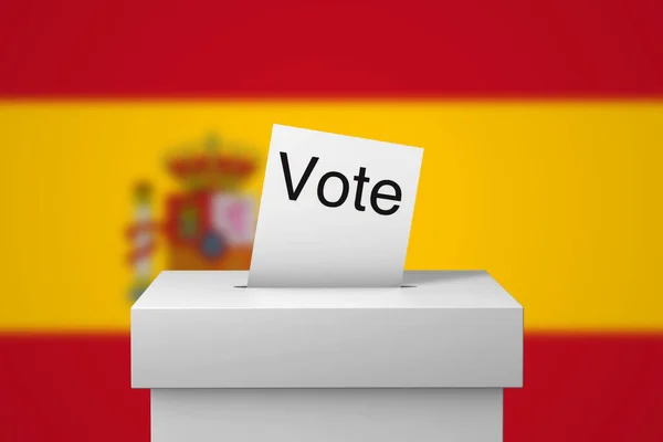 Espanha urna eleitoral e papel de voto. Renderização 3D — Fotografia de Stock