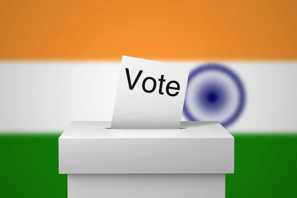 Indyjska urna wyborcza i papier do głosowania. Renderowanie 3D — Zdjęcie stockowe
