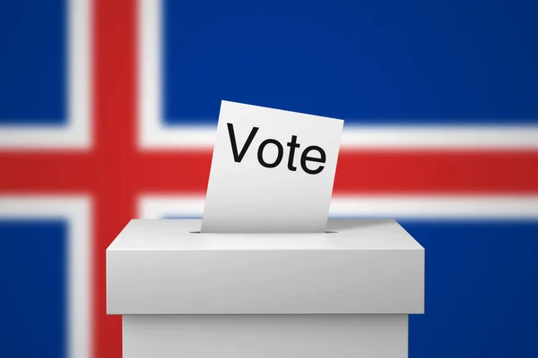 Islandzka urna wyborcza i papier do głosowania. Renderowanie 3D — Zdjęcie stockowe