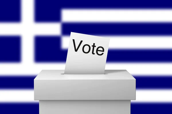 Yunanistan seçim sandığı ve oy pusulası. 3B Hazırlama — Stok fotoğraf