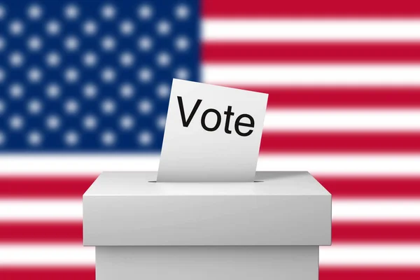 Verkiezingsstembus en stembriefje van de VS. 3D-weergave — Stockfoto