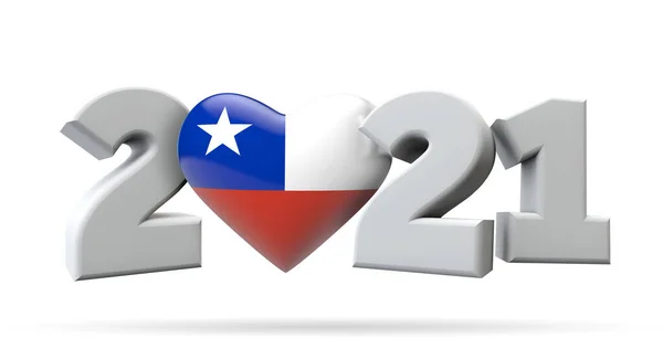 Nuevo año 2021 con corazón de bandera de chile. Renderizado 3D — Foto de Stock