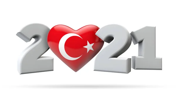 New year 2021 with turkey flag heart. 3D Rendering — Stock Photo, Image