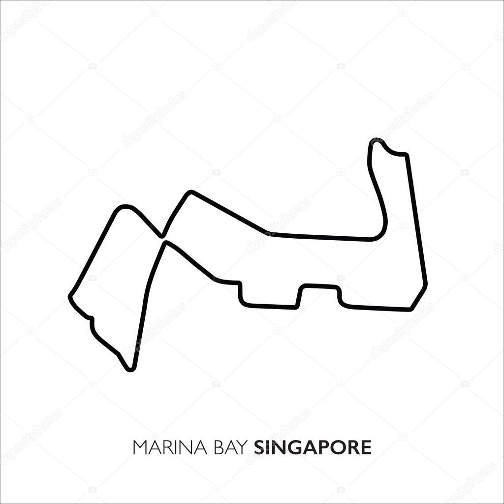 Marina Bay circuit, Singapore. Motorsport race track vector map