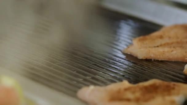 Chicken Breast Grilled Professional Grill — Stock Video