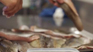 kesme ve profesyonel mutfak hazırlanıyor balık 