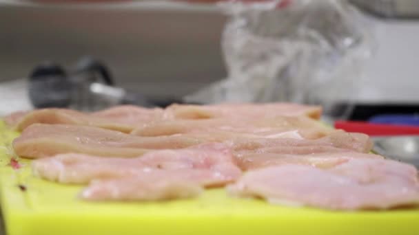 Chicken Breast Hammering Peppering Getting Ready — Stock Video
