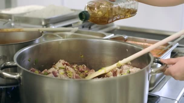Vaření Guláše Profesionální Kuchyni — Stock video