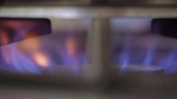Gas Cooker Professional Kitchen Pot Fire Burning — Stock Video