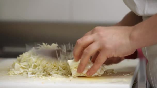 Przygotowaniu Kapusta Kucharz Kuchnia Cięcia — Wideo stockowe