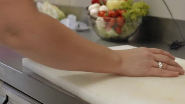 Preparation Onion Kitchen Chef Cutting — Stock Video