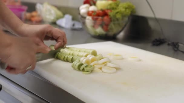 Kesme Soğan Mutfak Şef Hazırlanması — Stok video