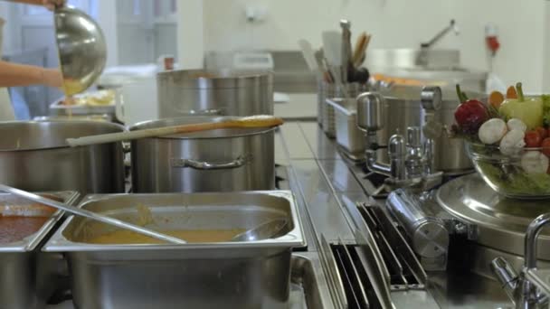 厨师在繁忙的专业厨房烹饪餐 — 图库视频影像