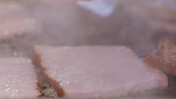 Räucherfilet Auf Professionellem Grill Gegrillt — Stockvideo