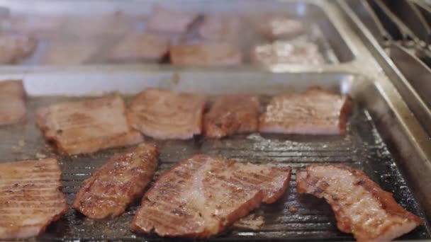 烟熏西林烤在专业烤架上 — 图库视频影像