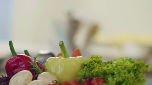 Verduras Frescas Tazón Cocina Profesional — Vídeo de stock