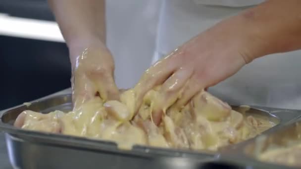 Chicken Breast Getting Ready Bread Crumb Eggs — Stock Video