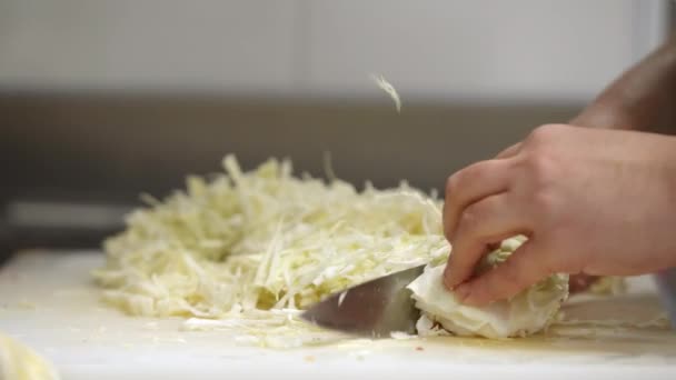 Przygotowaniu Kapusta Kucharz Kuchnia Cięcia — Wideo stockowe