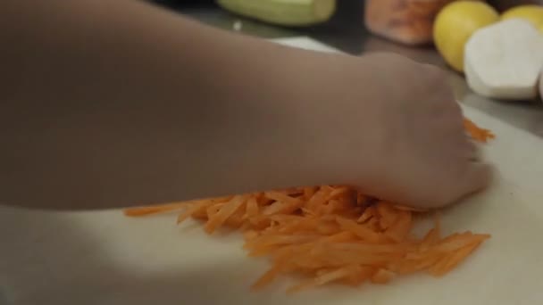 Preparación Zanahoria Cocina Chef Corte — Vídeos de Stock