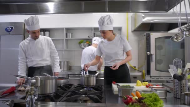 Şef Çalışır Dışarı Çorba Pişirme Aşçılar — Stok video