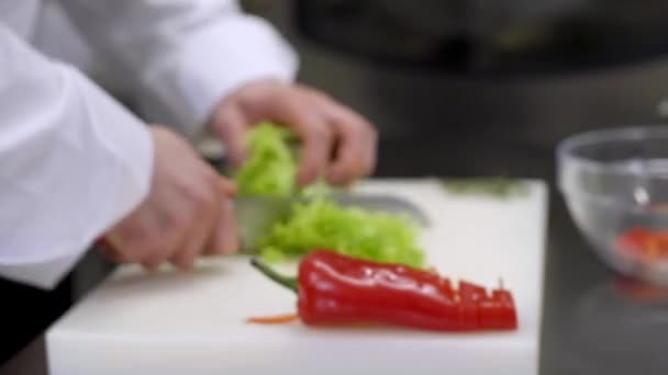 Προετοιμασία Κουζίνας Πάπρικα Σεφ Κοπής Φέτας — Αρχείο Βίντεο