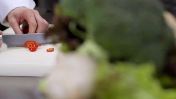 Preparation Paprika Kitchen Chef Cutting Slice — Stock Video