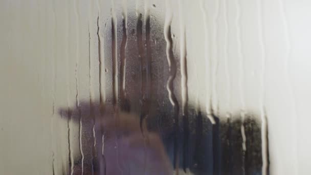 Business Man Making Phone Call Trough Raining Window — стоковое видео