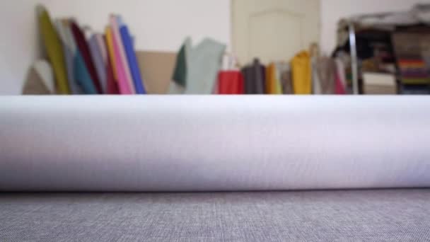 家具工場で灰色の材料を圧延 — ストック動画