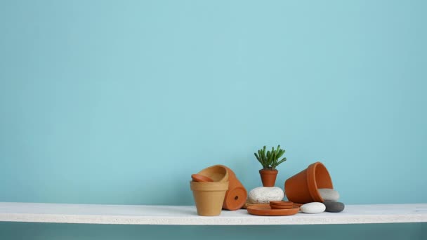 Modern Room Decoration Frame Mockup White Shelf Pastel Turquoise Wall — Stock Video