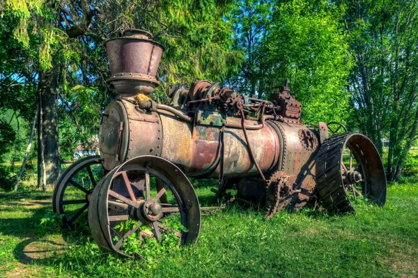 Starý Parní Traktor Pozadí Zobrazení — Stock fotografie