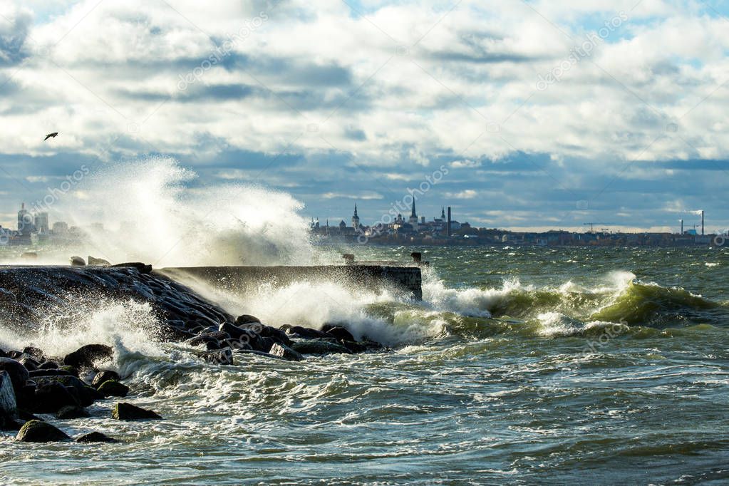 Tallinn sea in storm