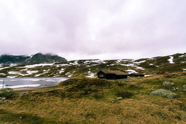 Norwegian Houses Cold Landscape — Stock Photo, Image