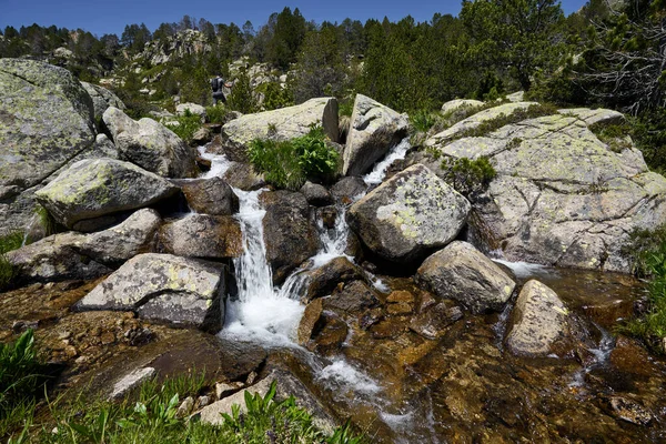 Small Waterfall Beautiful Landscape Llac Dels Pessons Route Andorran Pyrenees — Stock Photo, Image