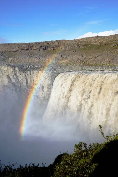 Водоспад Деттіфосс Чудовою Веселкою Водоспад Найбільшою Кількістю Води Євро Півночі — стокове фото