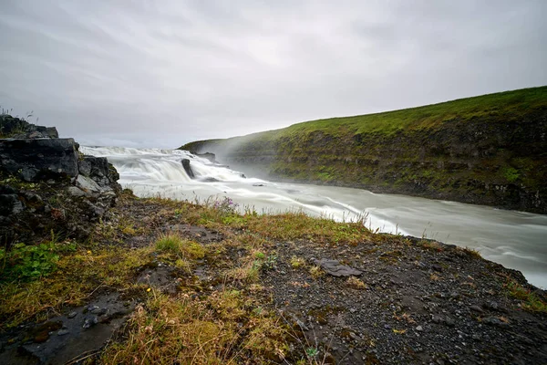 Vackert Landskap Gullfoss Vattenfall Sett Från Sidan Som Tillhör Den — Stockfoto