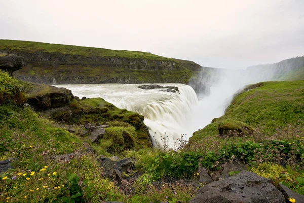 Красивый Ландшафт Части Водопада Gullfoss Видно Стороны Которая Принадлежит Золотому — стоковое фото