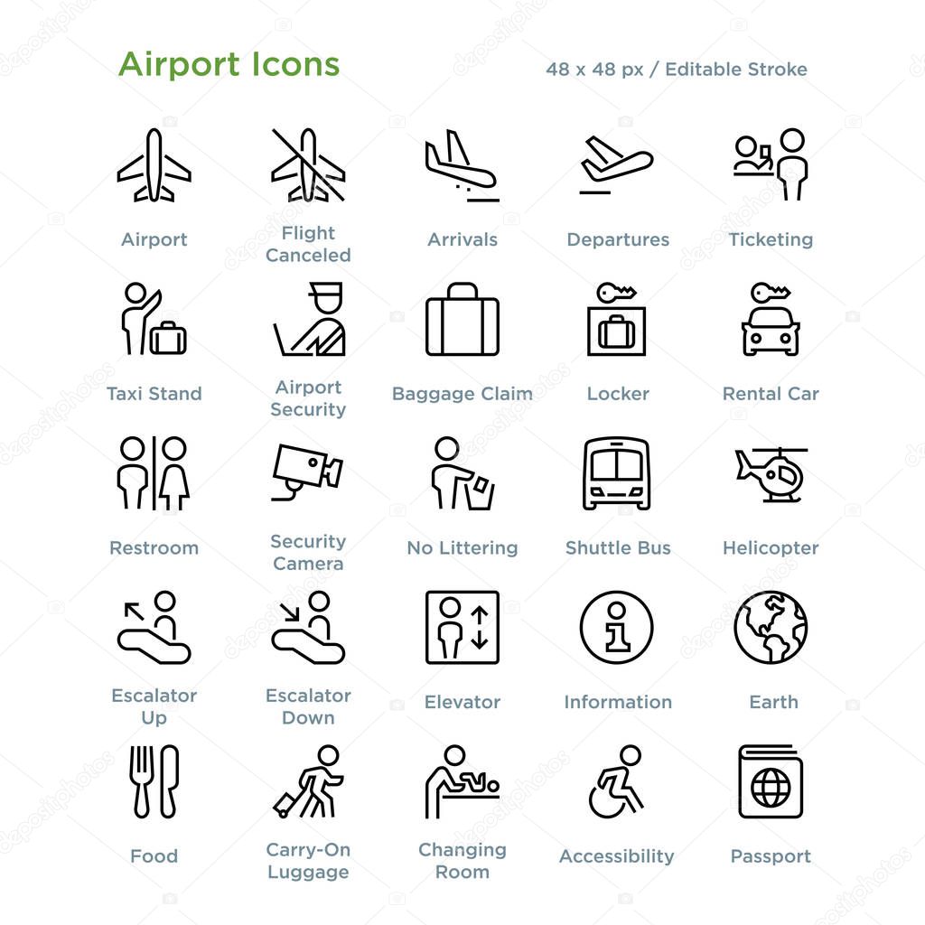 Airport travel vector icons