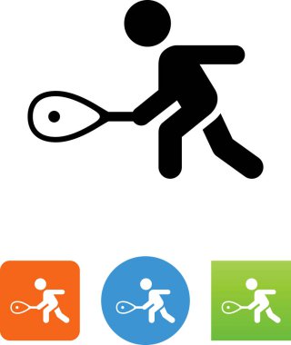 Squash raket topa vuruyor sahip oyuncu simge vektör