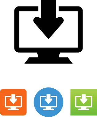 Bilgisayar monitörü ile download ok vektör simgesi