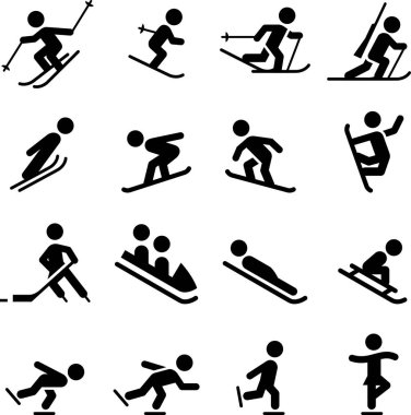 Kayak, paten, hokey, snowboard ve halletme simgeler