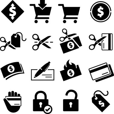 Pricing, money and spending icons clipart