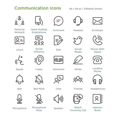 Communication Icons - Outline, vector illustration clipart