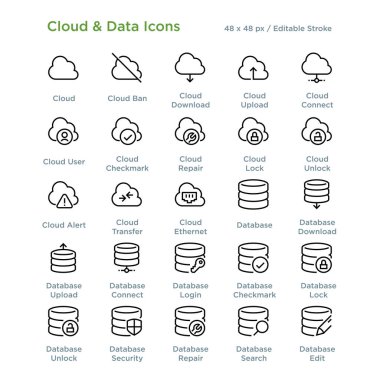 Bulut ve veri simgeler - anahat