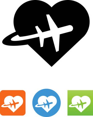 Balayı uçak kalp vektör simgesi