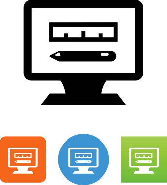 Kalem ve cetvel bilgisayar monitör / Cad simgesi