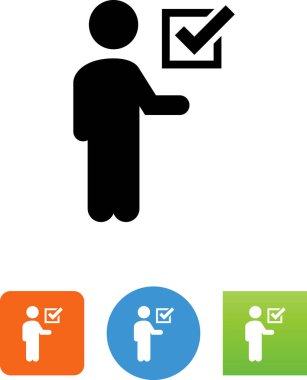 Bir kutusu ile bir onay işareti vektör simgesi tutan kişi