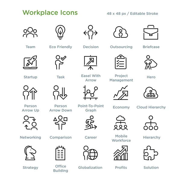 Εικονογράφηση Φορέα Εικόνες Περίγραμμα Χώρο Εργασίας — Διανυσματικό Αρχείο